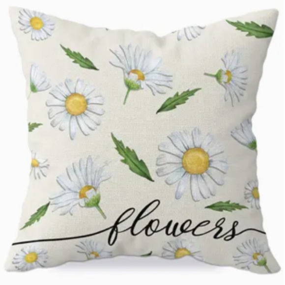 NEW LINEN FLORAL DAISIES SPRING/SUMMER DECORATIVE FLOWERS QUOTE PILLOW 18" X 18" - Picture 1 of 6